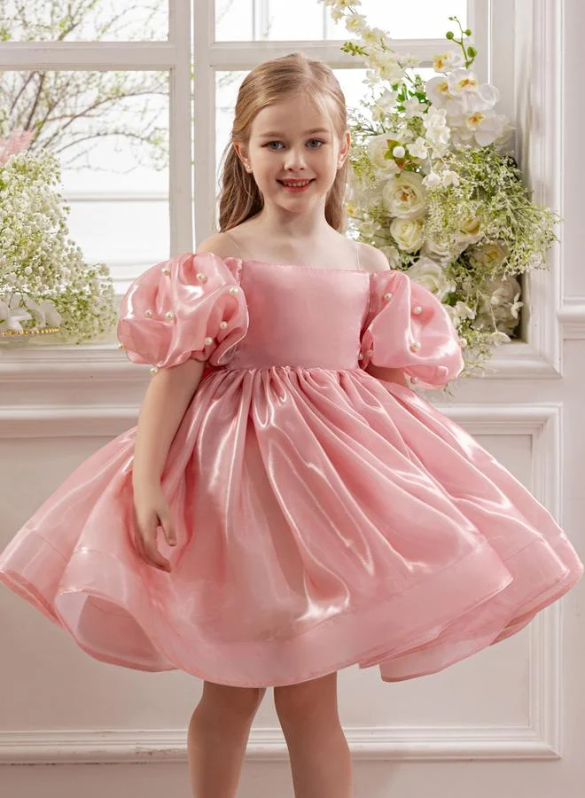 Take Two  Girls Pink Pearl Puff Faux Pearl Embellished Dress for Women | Best Price UAE